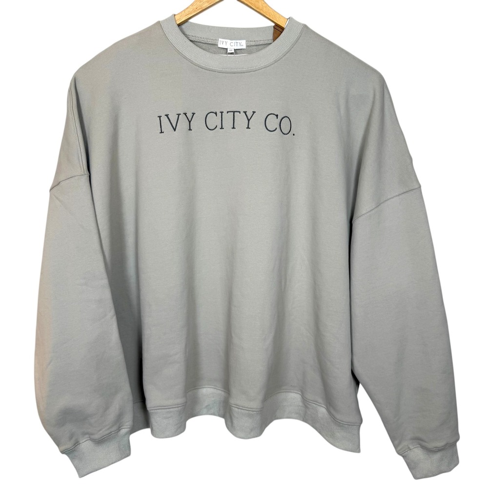 Ivy City Co Logo‎ Sweatshirt Womens 4X Light Gray 100% Cotton Pullover Crewneck